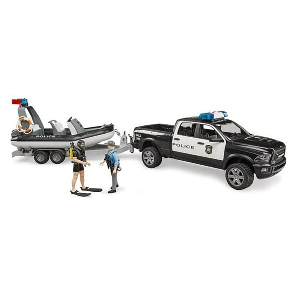 Bruder Ram 2500 Police Pick Up& Trailer with Boat & Figures - Image 2
