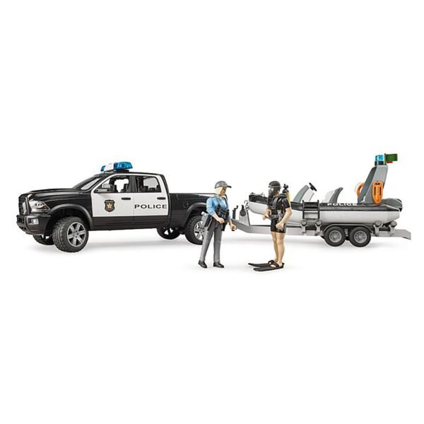 Bruder Ram 2500 Police Pick Up& Trailer with Boat & Figures - Image 3
