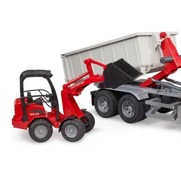 Bruder 1:16 MAN TGS Truck with Roll-off-container + Schaffer Compact Loader 2630 - Image 2