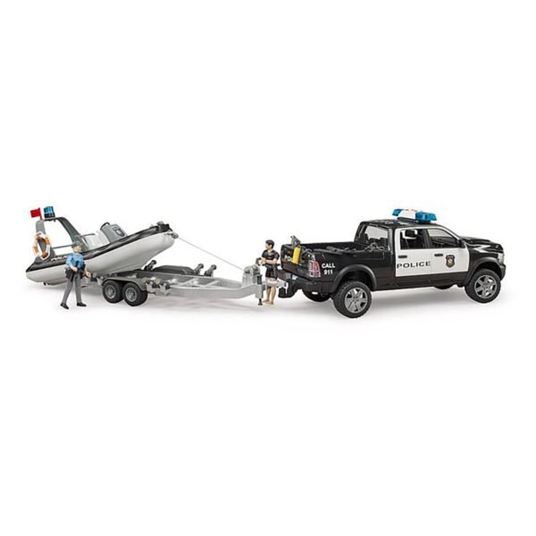 Bruder Ram 2500 Police Pick Up& Trailer with Boat & Figures - Image 4
