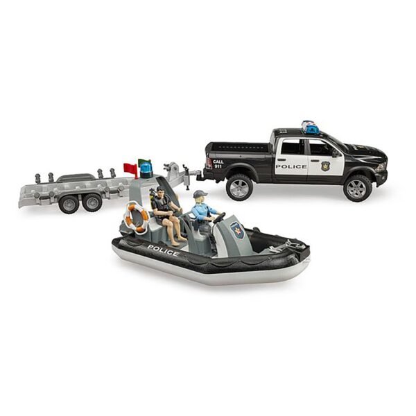 Bruder Ram 2500 Police Pick Up& Trailer with Boat & Figures - Image 6