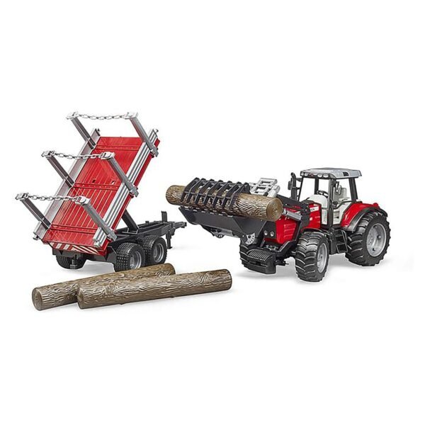 Bruder 1/16 Massey Ferguson 7480 with Front Loader & Timber Trailer - Image 4